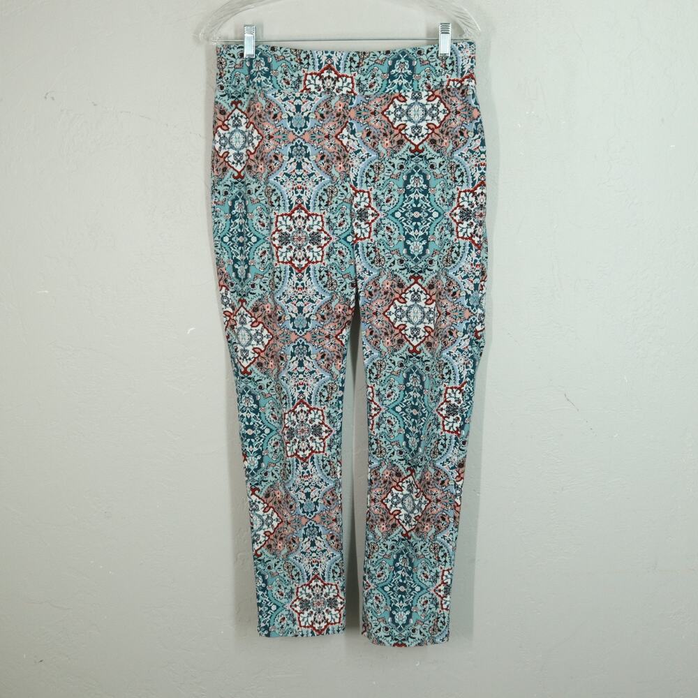 Chicos 1 So Slimming Pants M 8 Multicolor Medallion Pullon Stretch Hi Rise